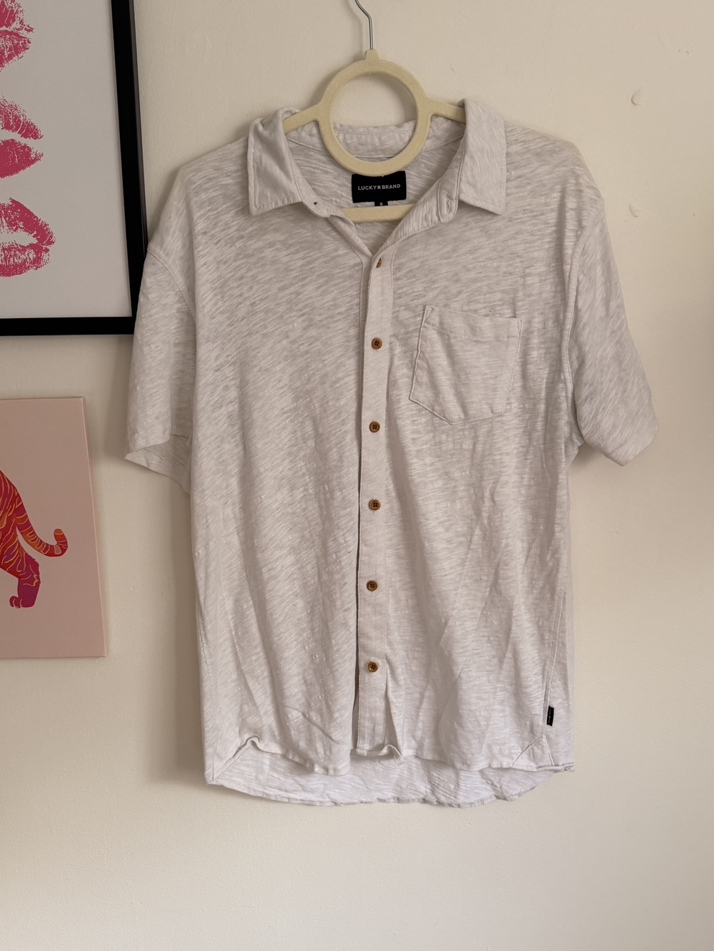 Lucky Brand Men’s Light White Short-Sleeve Button-Down Shirt